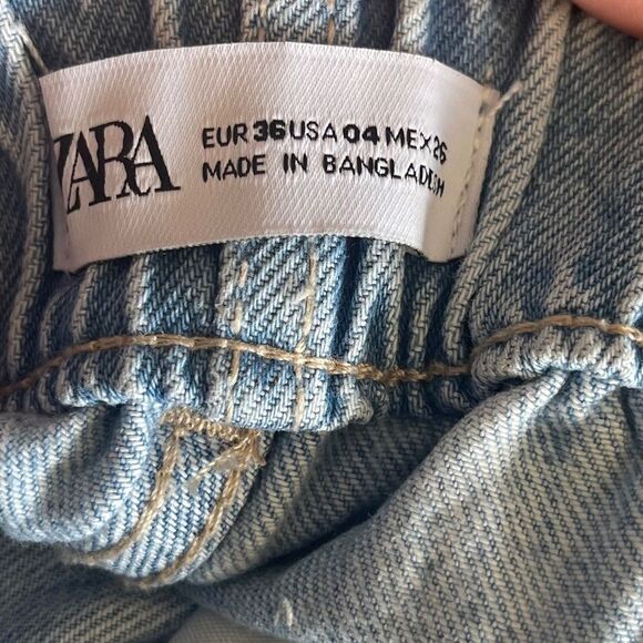 Zara Denim Paper Bag Self Tie Waist High Rise Cuffed Shorts Sz 4 - Picture 8 of 8